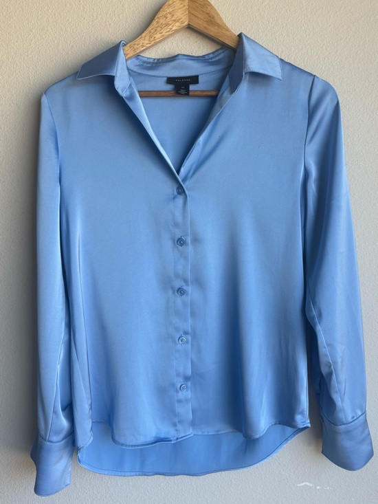 Halogen Tops - Halogen Light Blue Satin Button-Down Blouse size XS